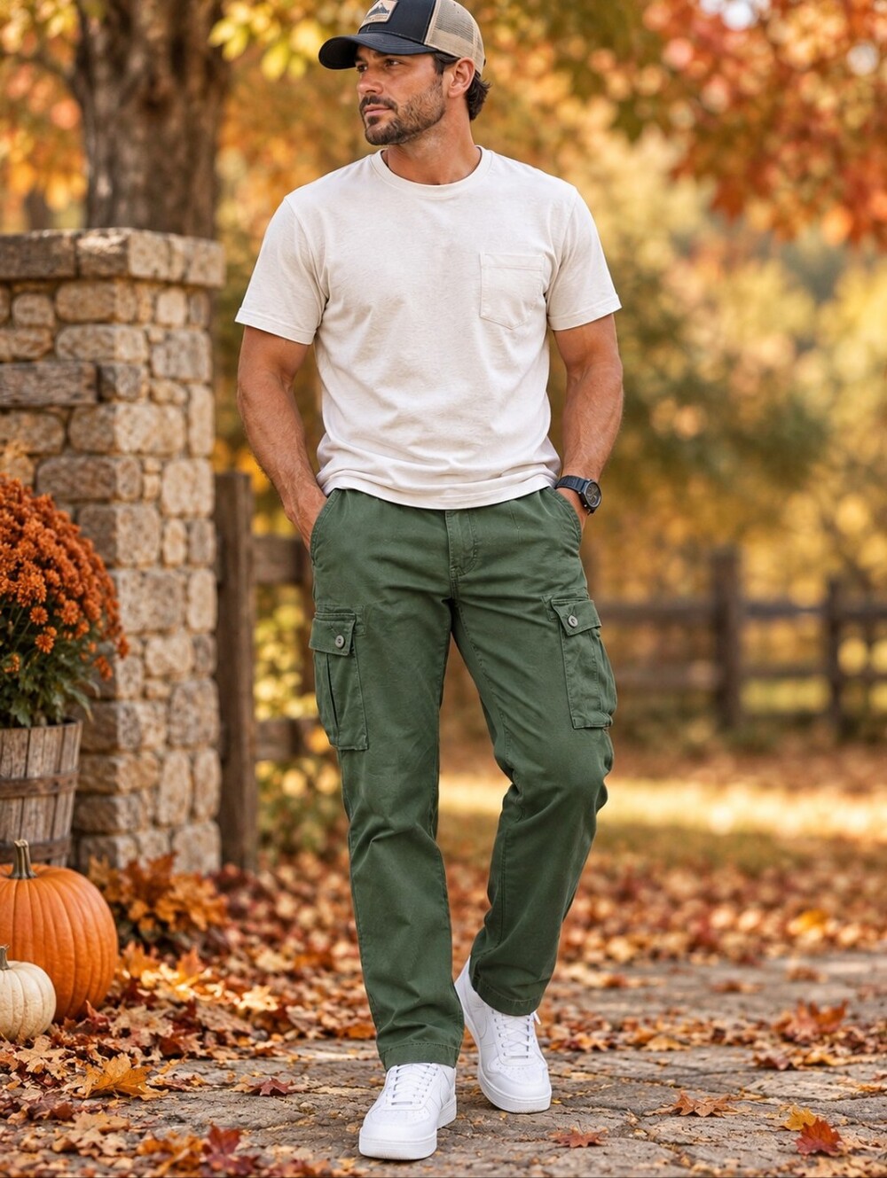 Amazon Essentials Men’s Olive Green Cargo Pants 31W x 28L